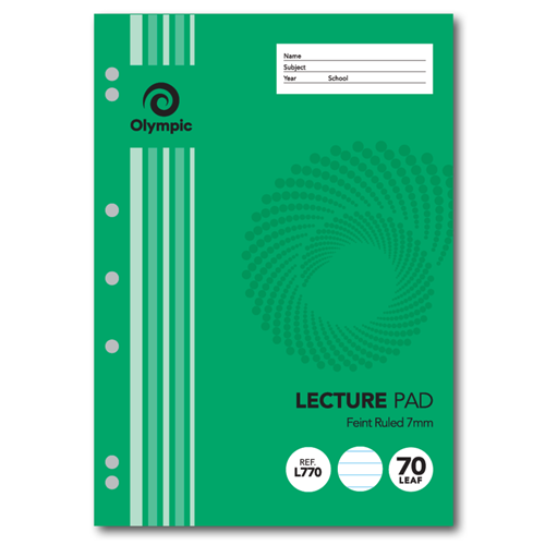 OLYMPIC LECTURE PADS STRIPE A4 70 Leaf, Feint Ruled 7mm